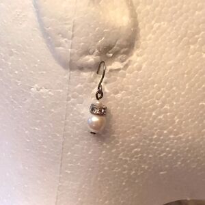 Faux Pearl Drop Dangle Hook Earrings With Stoned Silver Toned Focus
